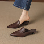 Mariel - Women's Pointed-Toe Leather Mules with Kitten Heel