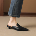 Mariel - Women's Pointed-Toe Leather Mules with Kitten Heel