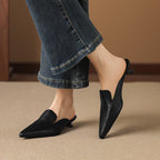 Mariel - Women's Pointed-Toe Leather Mules with Kitten Heel