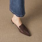 Mariel - Women's Pointed-Toe Leather Mules with Kitten Heel