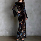 Marielle - Women’s Floral Velvet Flared Maxi Dress 2