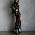 Marielle - Women’s Floral Velvet Flared Maxi Dress 3