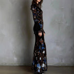 Marielle - Women’s Floral Velvet Flared Maxi Dress 4