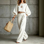 Marissa - Women's Balloon Sleeve Top and Wide Leg Pants Set 1