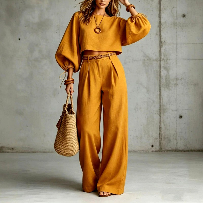 Marissa - Women's Balloon Sleeve Top and Wide Leg Pants Set 2