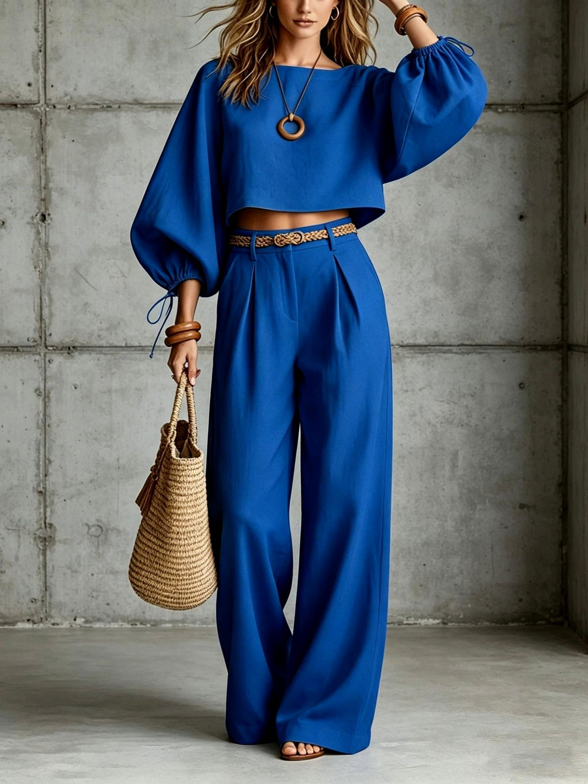Marissa - Women's Balloon Sleeve Top and Wide Leg Pants Set 3