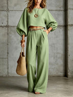 Marissa - Women's Balloon Sleeve Top and Wide Leg Pants Set 4