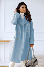 Marlena - Women's Double-Breasted Longline Coat with Peak Lapels