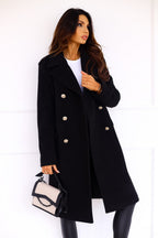 Marlena - Women's Double-Breasted Longline Coat with Peak Lapels