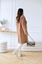 Marlena - Women's Double-Breasted Longline Coat with Peak Lapels