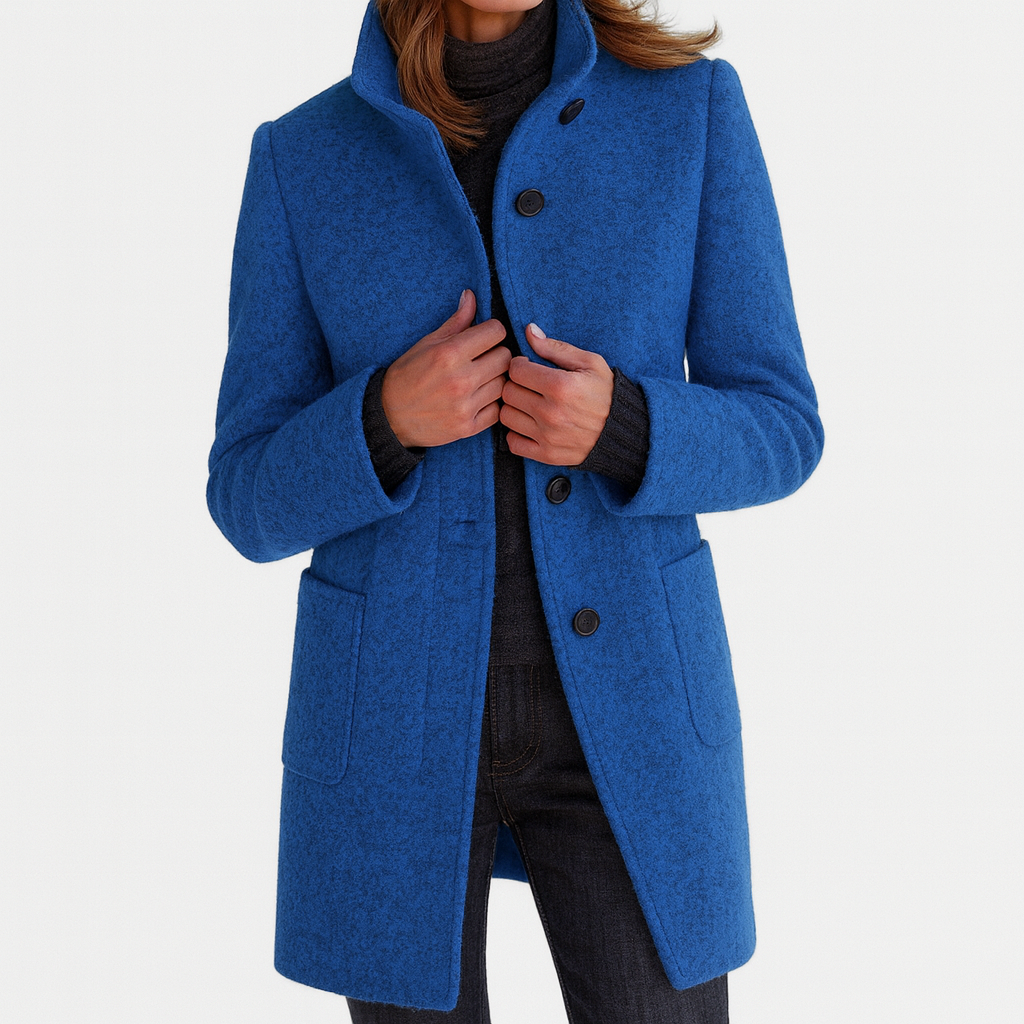 Marlene - Women's Button-Front Stand Collar Coat