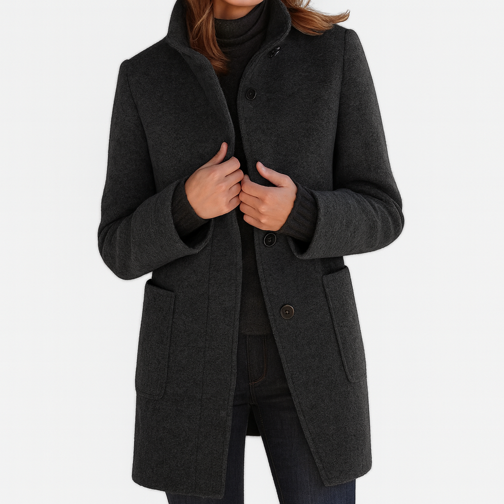 Marlene - Women's Button-Front Stand Collar Coat