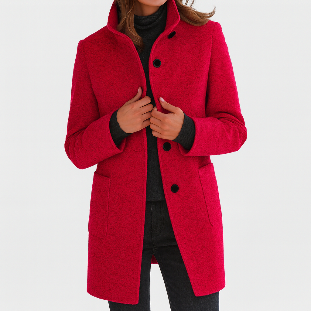 Marlene - Women's Button-Front Stand Collar Coat
