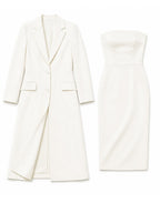 Marlene - Women's Notched Lapel Long Blazer with Strapless Tube Midi Dress Set