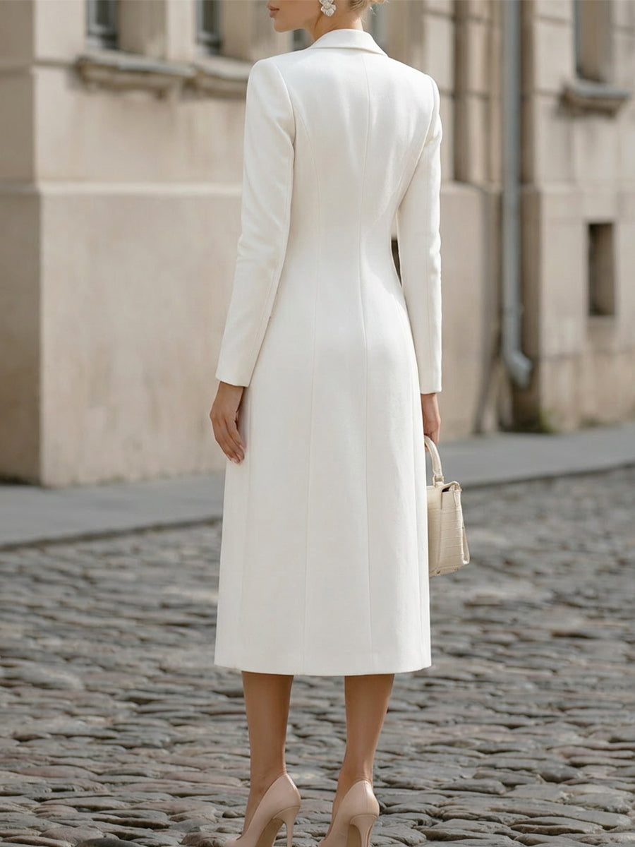 Marlene - Women's Notched Lapel Long Blazer with Strapless Tube Midi Dress Set