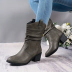 Marlene - Women's Slouchy Leather Block-Heel Boots