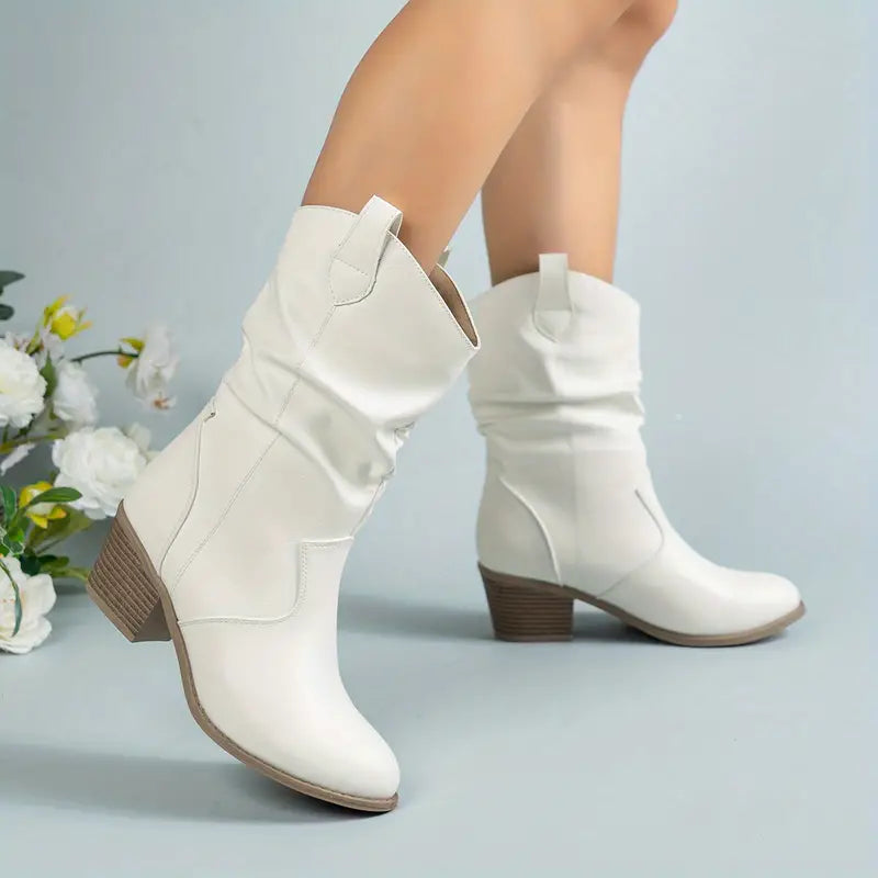 Marlene - Women's Slouchy Leather Block-Heel Boots