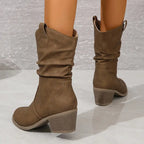 Marlene - Women's Slouchy Leather Block-Heel Boots