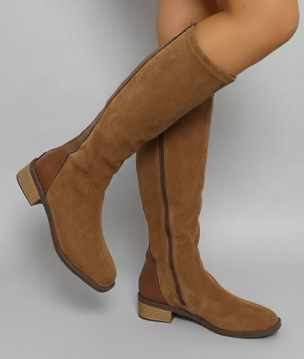 Marlene - Women's Suede Knee-High Boots with Block Heel