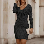 Marlette - Women's V-Neck Lace Bodycon Dress