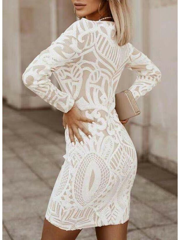 Marlette - Women's V-Neck Lace Bodycon Dress