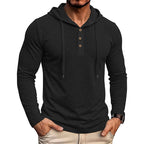 Mathew - Men's Drawstring Cotton-Linen Button-Placket Hooded Sweater 1