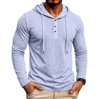 Mathew - Men's Drawstring Cotton-Linen Button-Placket Hooded Sweater 3