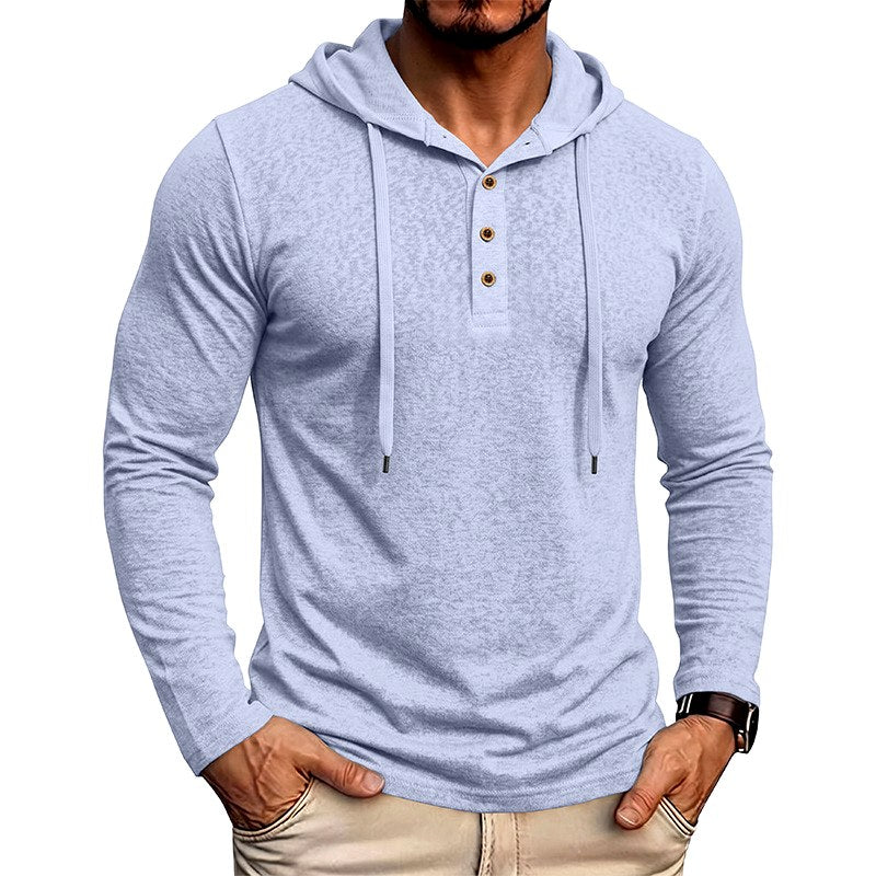 Mathew - Men's Drawstring Cotton-Linen Button-Placket Hooded Sweater 3