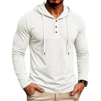 Mathew - Men's Drawstring Cotton-Linen Button-Placket Hooded Sweater 4