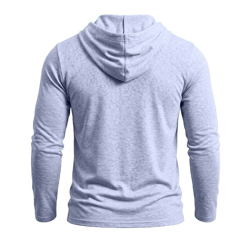 Mathew - Men's Drawstring Cotton-Linen Button-Placket Hooded Sweater 6