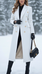Matilda - Women's Double-Breasted Longline Coat with Gold Buttons