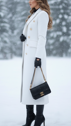 Matilda - Women's Double-Breasted Longline Coat with Gold Buttons