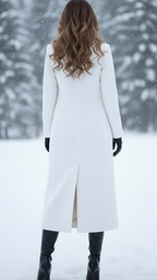 Matilda - Women's Double-Breasted Longline Coat with Gold Buttons