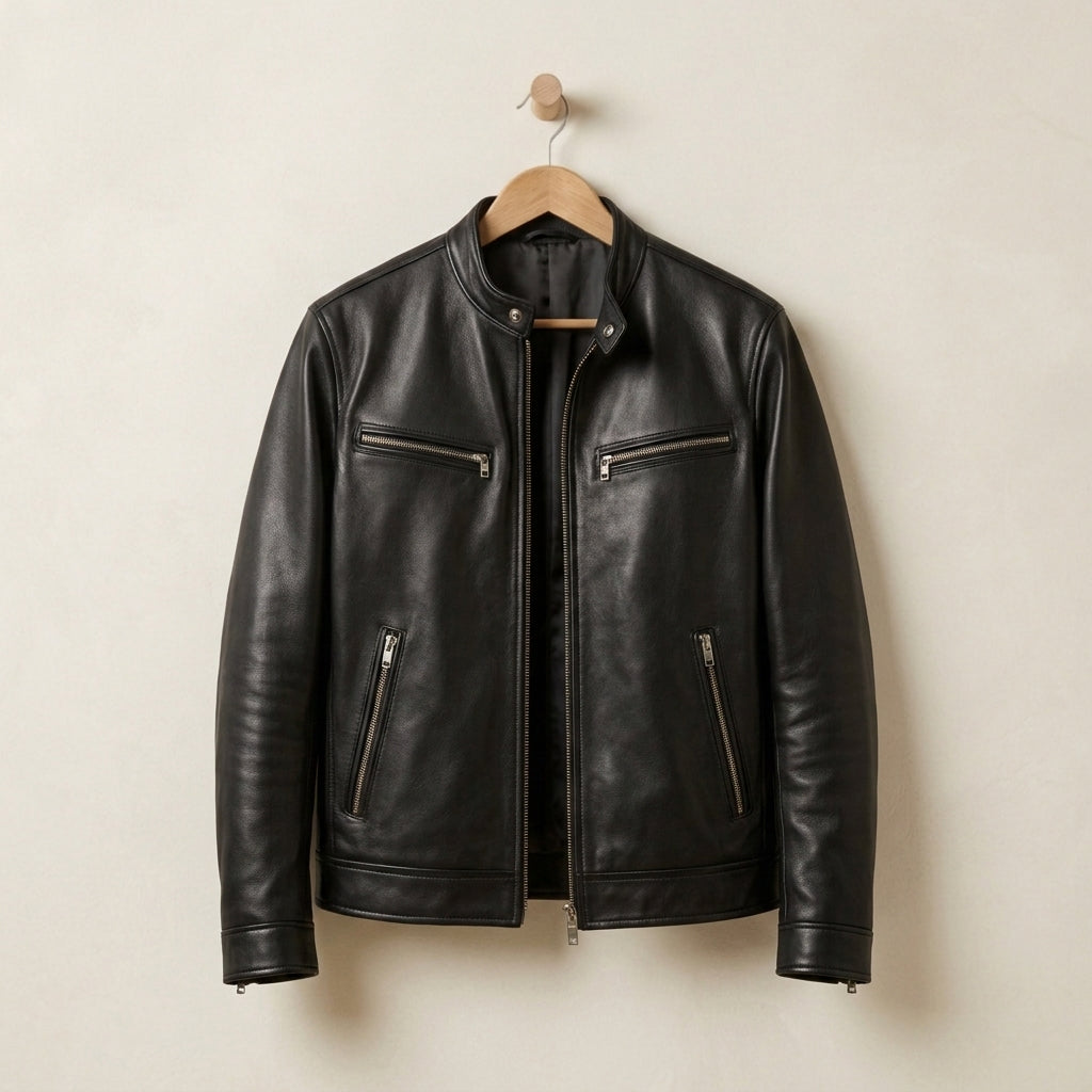 Matthew - Men's Zip-Front Leather Biker Jacket