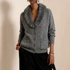 Maude - Women's Faux Fur Collar Button-Front Knit Cardigan 1