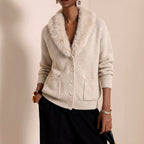 Maude - Women's Faux Fur Collar Button-Front Knit Cardigan 4
