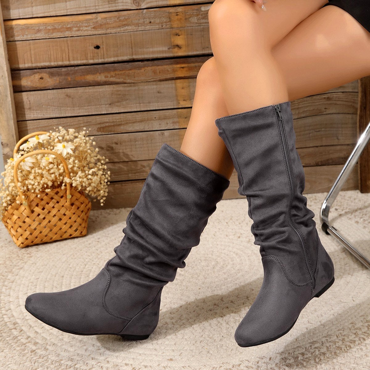 Medina - Women's Ruched Knee-High Boots 4