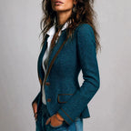 Megan - Women's Herringbone Slim Fit Button Blazer 2