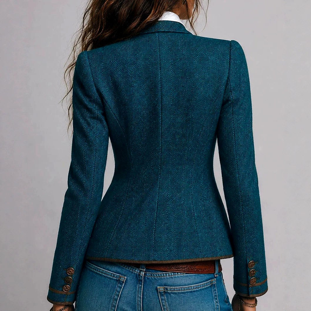 Megan - Women's Herringbone Slim Fit Button Blazer 3