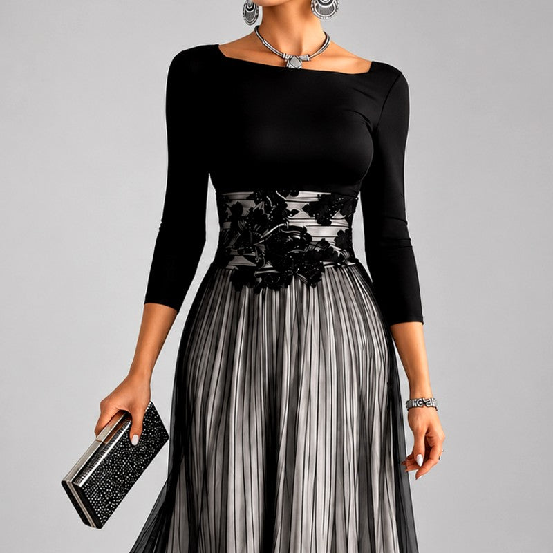 Melanie - Women's Floral Lace Pleated Formal Evening Dress 2