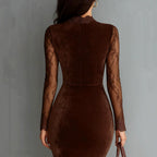 Melanie - Women's Velvet Lace Bodycon Midi Dress 2