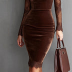 Melanie - Women's Velvet Lace Bodycon Midi Dress 4