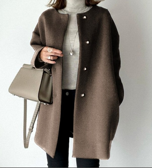 Melissa - Women's Collarless Long Coat 3
