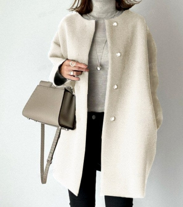 Melissa - Women's Collarless Long Coat 4