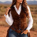Mildred - Women's Faux Suede Western Button Front Vest 2