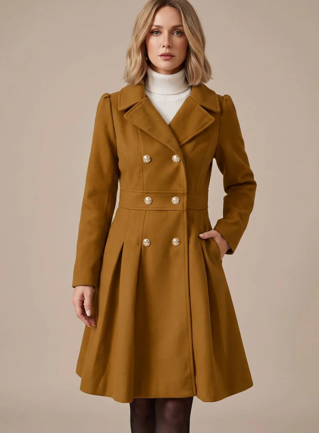 Millie - Women's Double-Breasted Pleated Coat
