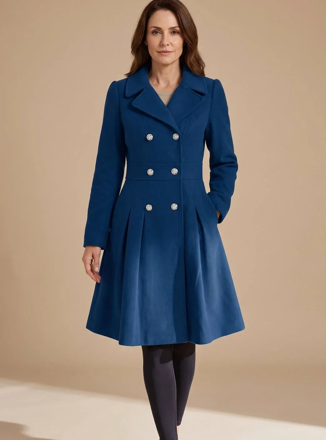 Millie - Women's Double-Breasted Pleated Coat