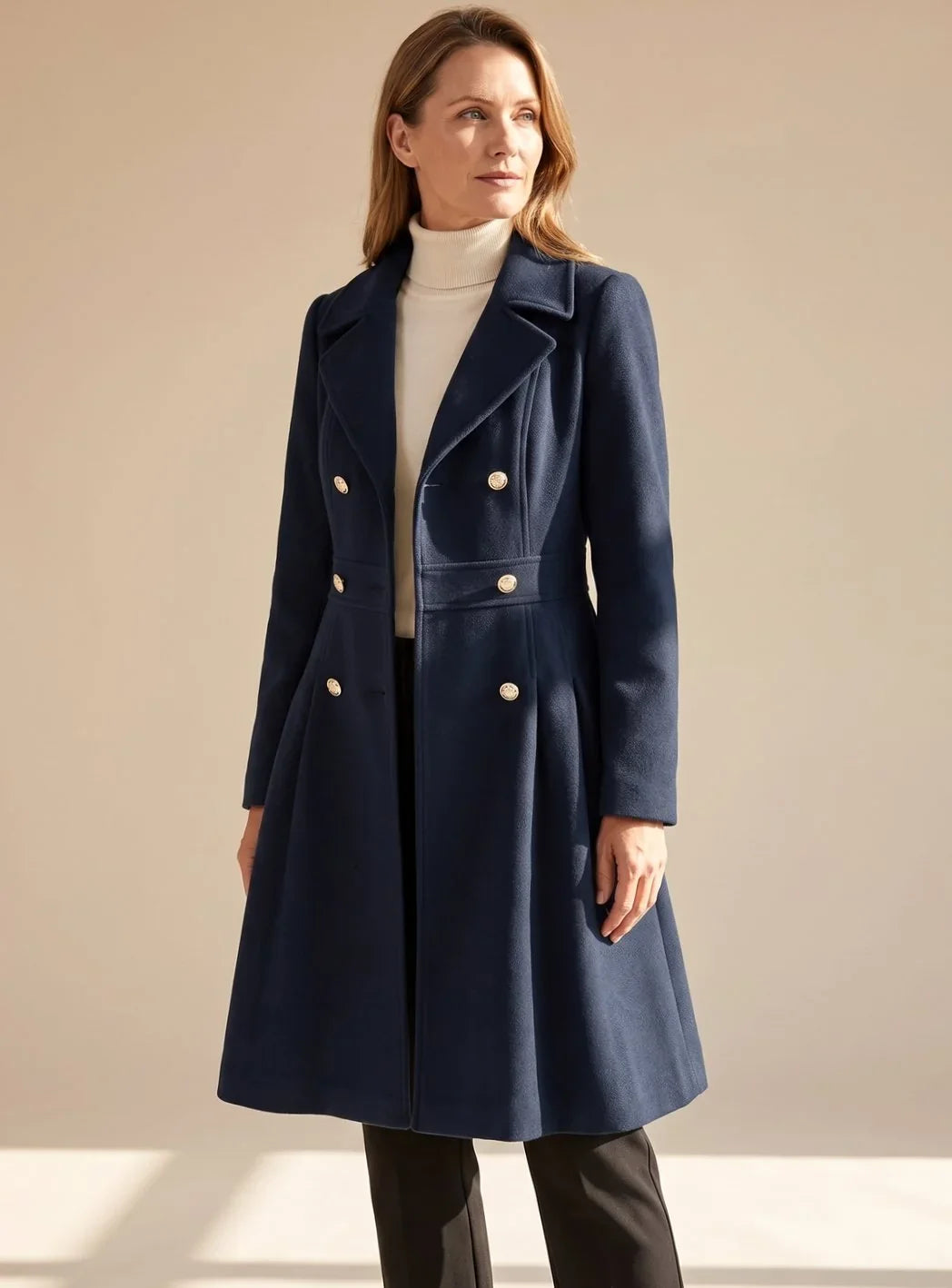 Millie - Women's Double-Breasted Pleated Coat