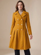 Millie - Women's Double-Breasted Pleated Coat