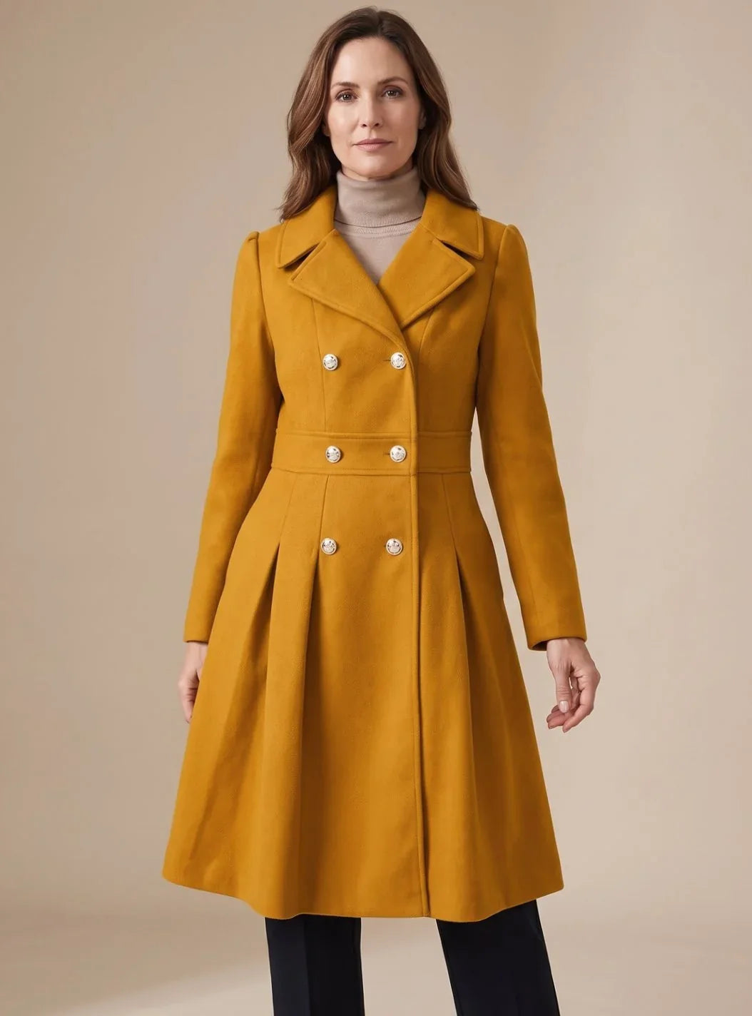 Millie - Women's Double-Breasted Pleated Coat